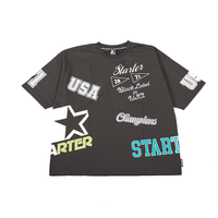 STARTER 天竺総柄ロゴプリント半袖Tシャツ  CHACOAL